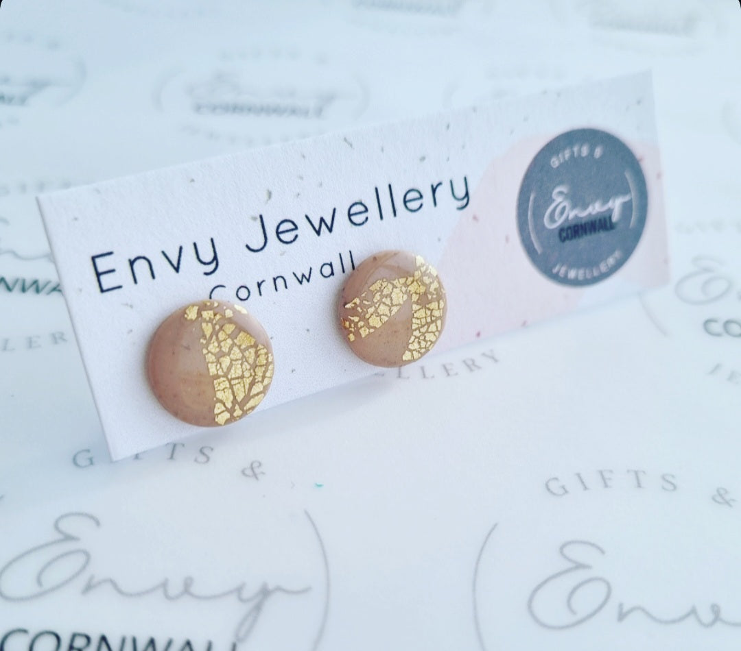 Dusky Taupe & Gold Studs