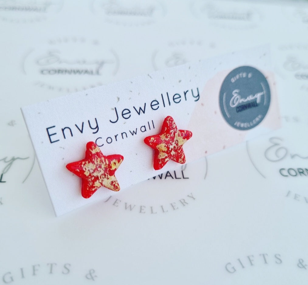 Red & Gold Starfish Studs
