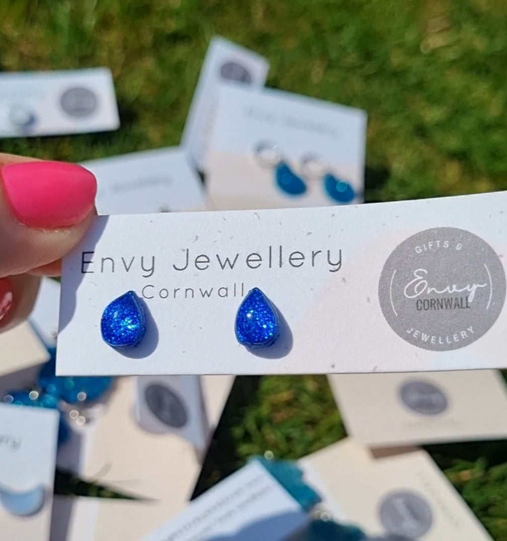 Blue Water Droplet Studs