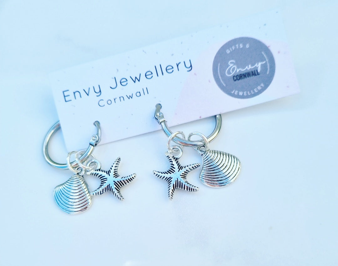 Starfish & Shell Silver Hoops