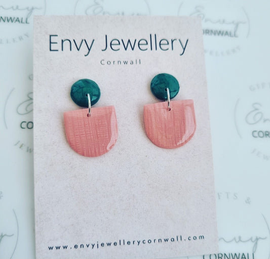 Pink Linen With Fern Leopard Studs