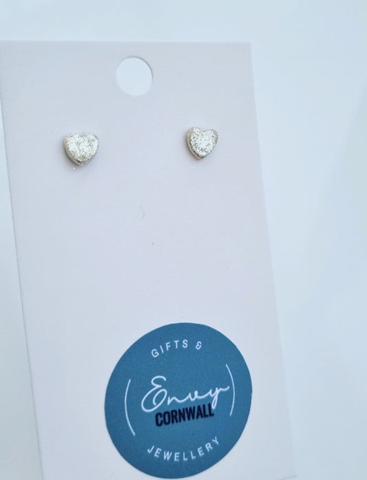 Heart Studs Tiny Silver Chrome