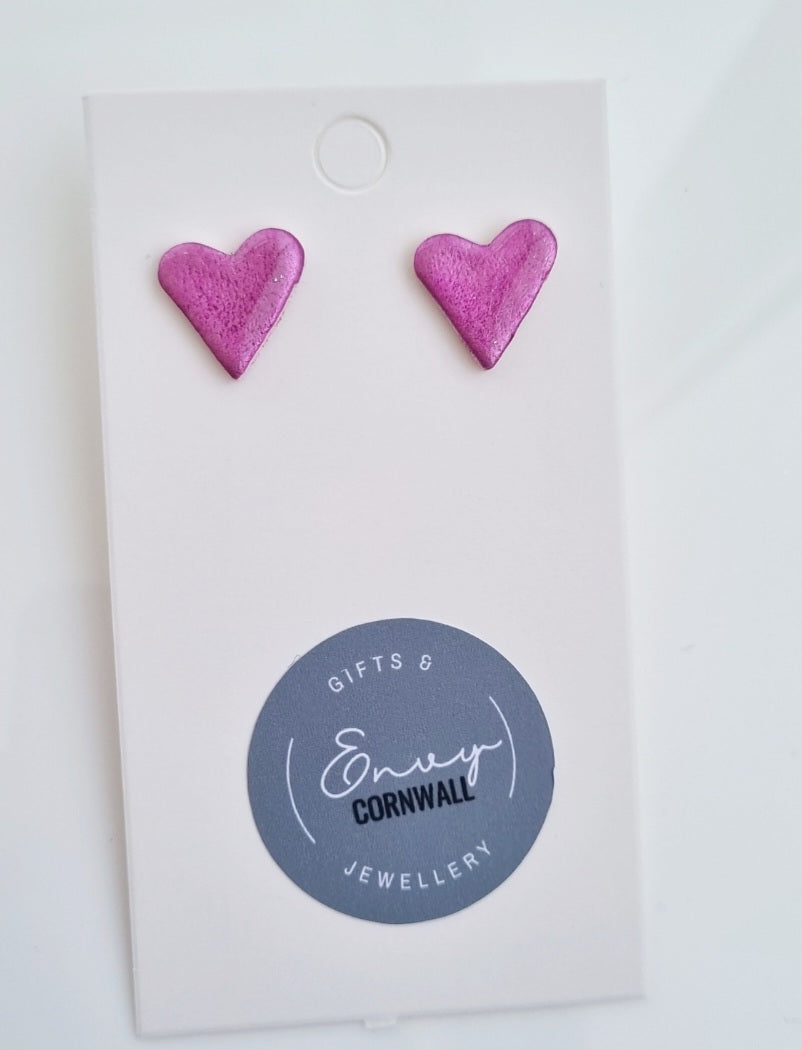 Heart Studs Chrome Pink Peony