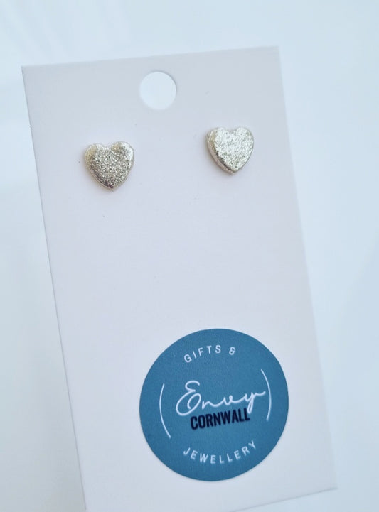Heart Studs Dainty Silver Chrome