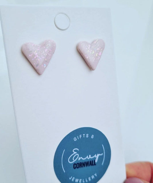 Heart Studs Pastel Pink Shimmer